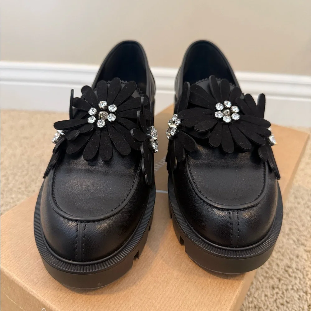Christian Louboutin Black Loafers with Floral Embellishments - Picture 2 of 11